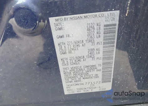 2017 Nissan Rogue Sl из США, поврежденный, VIN 5N1AT2MV3HC771572